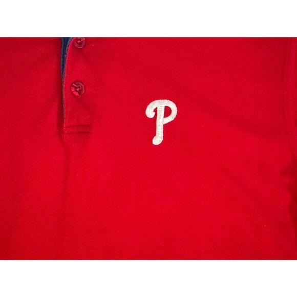 Majestic Men’s Philadelphia Phillies Short Sleeve Polo Shirt Red/Navy/White Sz M - Picture 5 of 9